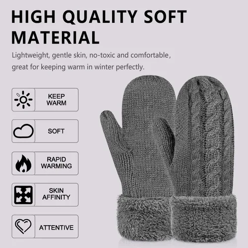 Vista 3 de Guantes de invierno para mujer, guantes de forro cálido, guantes gruesos de lana, guantes gruesos, accesorios para invierno y clima frío