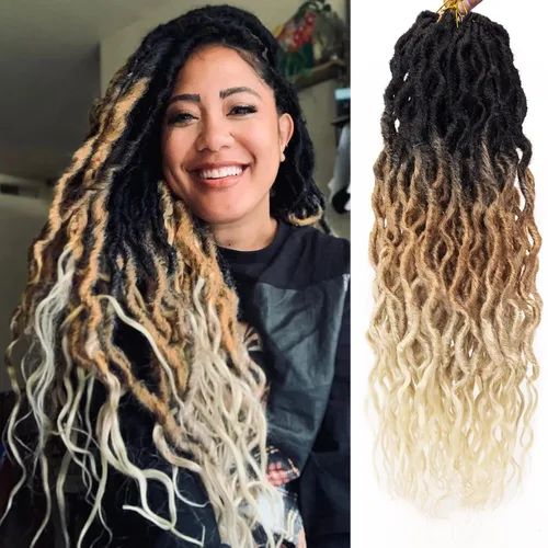 Vista 43 de Rizos de cabello sintético tejido en crochet de 16 pulgadas, 8 paquetes, Rizos de cabello tejido en crochet pre-enlazados con extremos rizados