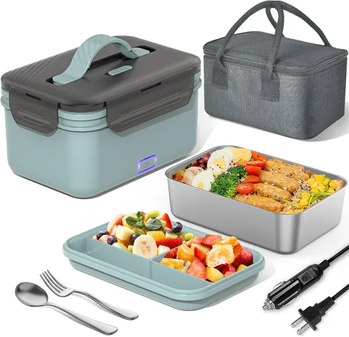 Vista 12 de Herrfilk Lonchera eléctrica, calentador de alimentos 3 en 1 ultra rápido para adultos, calentador de alimentos portátil 12V/24V/110V