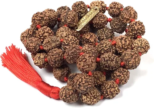 Vista 2 de Rudraksha Mala - Collar de cuentas Rudraksh Japa 5 Mukhi (5 caras) cuentas de oración anudadas a mano, tamaños de 0.236 in, 0.315 in, 0.394 in