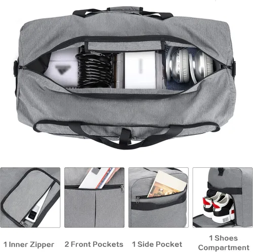 Vista 3 de Urtala - Bolsa de viaje para mujeres y hombres, bolsa grande plegable para fines de semana con compartimento para zapatos y tirante, maleta