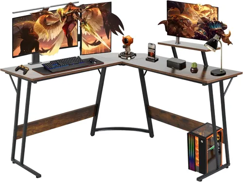 Vista 9 de NiamVelo - Escritorio para juegos en forma de L, escritorio de esquina de Negro