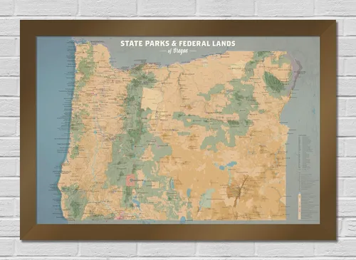 Vista 9 de Best Maps Ever Oregon State Parks & Federales - Póster de 24 x 36 pulgadas (camello y azul pizarra)