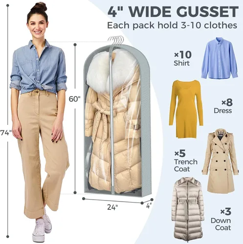 Vista 10 de 10 bolsas de ropa de 40 pulgadas para colgar ropa, bolsas transparentes para almacenamiento de ropa, bolsas de ropa para guardar ropa, bolsas