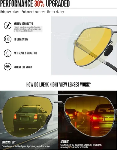 Vista 4 de LUENX Lentes de sol de aviador para hombres y mujeres, polarizados, marco de metal grande, protección UV 400
