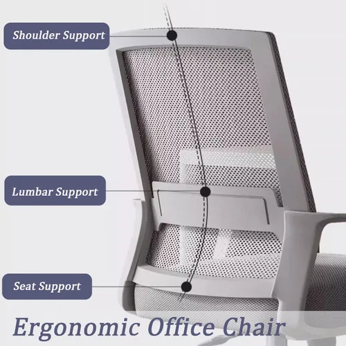 Vista 4 de Silla de escritorio de oficina para computadora, silla ergonómica de malla para juegos, silla de respaldo medio con cómodo soporte lumbar, altura
