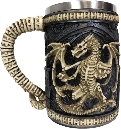 Vista 2 de Ebros Gift Taza de café gótica legendaria de huesos esqueléticos Osario Dragón Overlord Cerveza Grande Stein Tankard Taza de café Calabozos Dragones