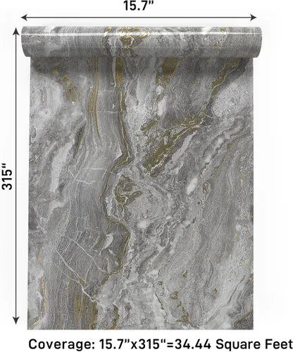Vista 26 de VaryPaper Papel tapiz de mármol brillante de 15.7''x78.7'', beige-gris-dorado, despegar y pegar, autoadhesivo, grueso, duradero, removible
