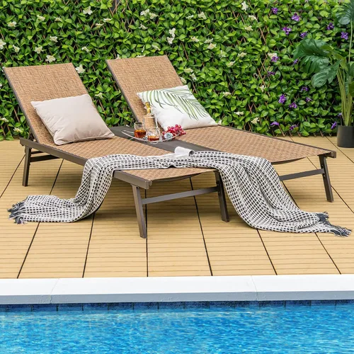 Vista 4 de COSTWAY Patio 2-Persona Chaise Lounge Chair 6-Posición Trasera Ajuste Panel Medio
