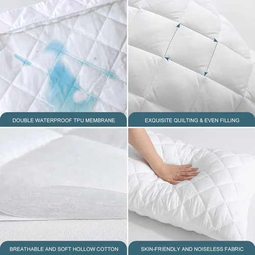 Vista 4 de Pillow Protector (2 Pack) 240 GSM Quilted 100% Waterproof Zippered Pillow Covers TPU Laminated, Hypoallergenic, Premium Pillowcase Encasement for