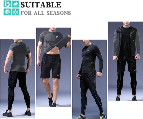 Vista 5 de MEETYOO mens 5pcs Men's Compression Sets Pants Long Sleeve Shirt Athletic Shorts Running Jacket