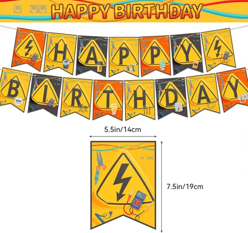 Vista 3 de Decoraciones de fiesta de electricista, electricista, liniero, decoraciones temáticas incluye pancarta de feliz cumpleaños, decoración de tartas