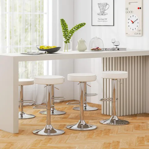 Vista 5 de WATERJOY Juego de 2 taburetes de bar redondos ajustables, taburete de bar giratorio de PU con reposapiés