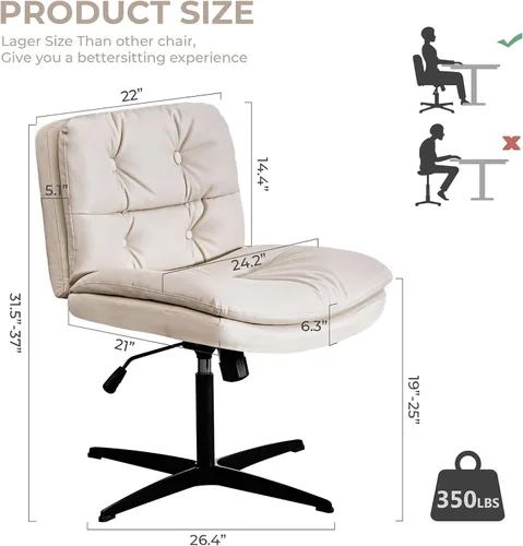 Vista 2 de Criss Cross Chair No Wheel Saucer Gaming Armless Swivel Vanity Chair Ergonomic Cross Legged Home Office Computer Chair for Home Living Room Bedroom
