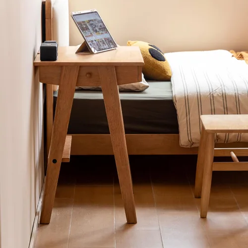 Vista 5 de Escritorio 100% de madera de goma maciza, escritorio de oficina en casa, escritorio moderno de mediados de siglo, escritorio para computadora