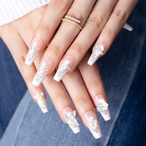 Vista 6 de WOKOTO 90 dijes de uñas de ángel en relieve blanco para uñas acrílicas 3D Angel Baby Nail Art Charms Retro Barroco Cupido Diseños Accesorios de Arte