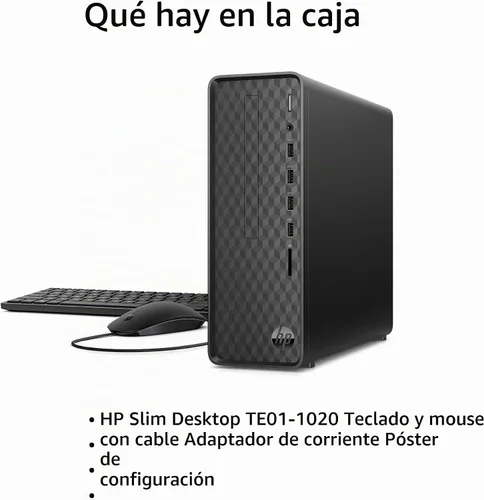 Vista 5 de HP Envy Desktop Intel Core i7-10700 de 10ª generación, 16 GB de RAM, disco duro de 1 TB y SSD de 512 GB, Windows 11 (TE01-1020, negro)