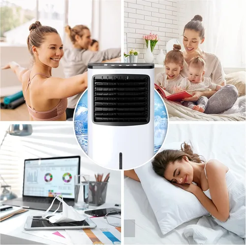 Vista 9 de Enfriador de aire evaporativo 3 en 1, enfriador de aire oscilante ancho con humidificador, control remoto, 2 paquetes de hielo y tanque de agua