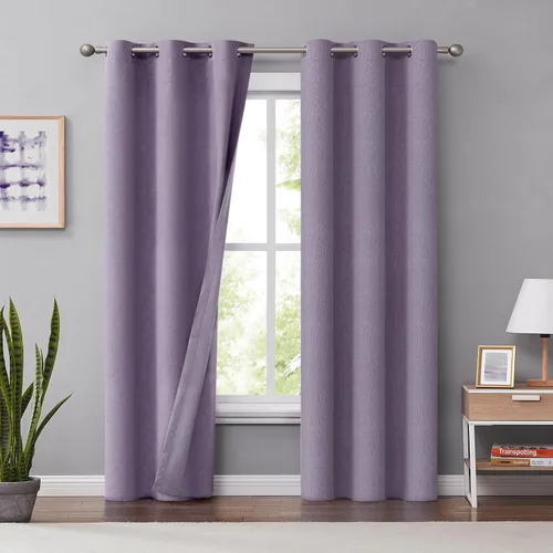 Vista 20 de Melodieux Cortinas 100% opacas para dormitorio, aislamiento térmico, reducción de ruido, cortinas de ventana de lino con ojales para sala de estar