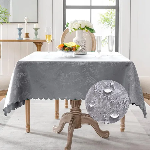 Vista 59 de Mantel Redondo Aqua Jacquard Pequeño de 40 Pulgadas, Manteles para Mesas de hasta 26" de Diámetro, Impermeable, Lavable, Sin Arrugas, Tela Suave