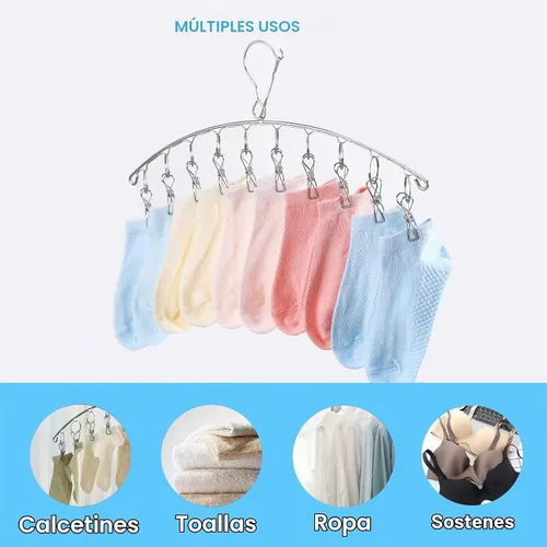 Vista 5 de Seropy Percha de ropa con 10 clips, estante de secado de ropa para ropa sucia, paquete de 6, colgador de calcetines de acero inoxidable, resistente