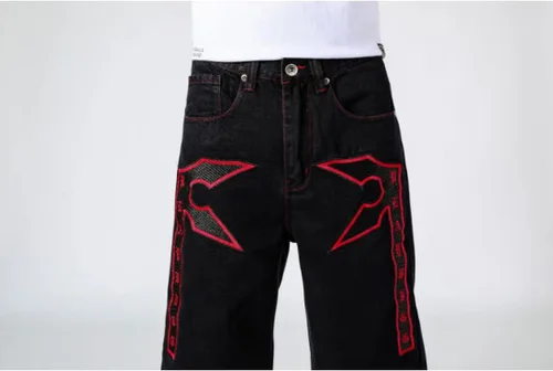 Vista 9 de HZCX FASHION Pantalones cortos de mezclilla largos bordados de talla grande para hombre, debajo de la rodilla, pantalones capri