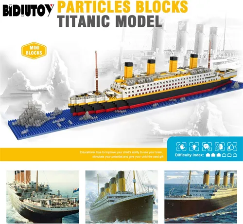 Vista 3 de Titanic Ship - Juego de bloques de construcción modelo de barco, juegos de rompecabezas 3D, juguetes educativos de bricolaje, juguete de ladrillos