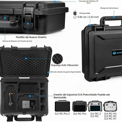 Vista 3 de Lekufee Funda rígida impermeable para DJI Air 3S, Air 3 Drone, Fly More Combo, batería, DJI RC Pro 2, RC 2, RC N3/N2 y accesorios (solo funda)