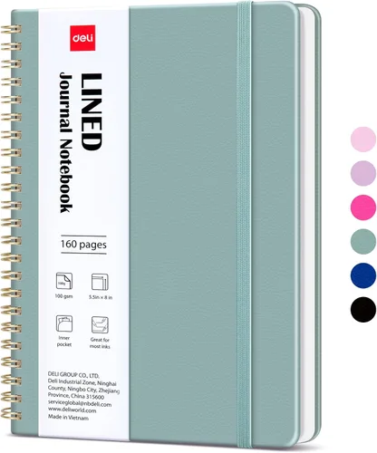 Vista 14 de deli Black Lined Spiral Journal Notebook, 160 Pages, A5 (5.5"x8") Hardcover Writing Notebook, College Ruled Spiral Bound Journal for Women & Men