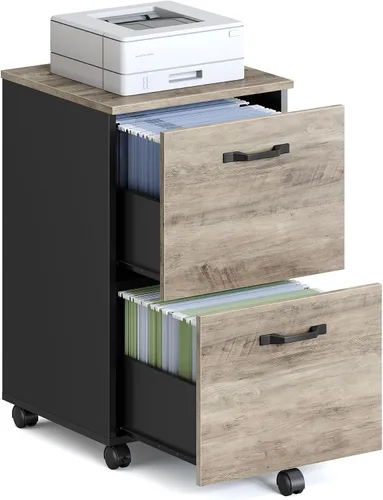 Vista 13 de VASAGLE Archivador móvil con ruedas, 2 cajones, estante abierto, para A4, tamaño carta, carpetas colgantes, gris carbón y negro tinta UOFC071B04