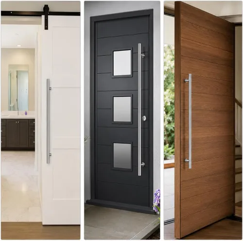 Vista 10 de Prima Decorative - Manija larga para puerta, manija de puerta de entrada de 18 pulgadas, forma redonda en forma de "H", acero inoxidable 304