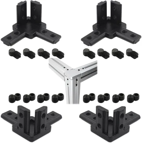 Vista 9 de 4 conectores de perfil de aluminio negro, serie 20, soporte de esquina de extremo de 3 vías, conector sólido con tornillo M4 para ranura en T