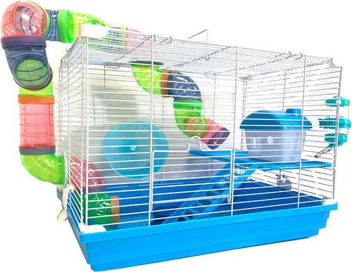 Vista 15 de Rosa Grande Torre Doble de 5 Pisos Hábitat para Hámster Mansión Roedores Jerbos Ratones Pequeños Hogar Jaula con Tubo de Cruce Superior Expandible