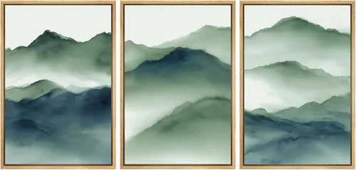 Vista 57 de MUDECOR Lienzo enmarcado para pared, juego de arte de acuarela pastel, bosque de pinos, naturaleza silvestre, ilustraciones modernas, decorativas