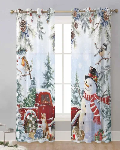 Vista 9 de Cortinas traslúcidas azul muñeco de nieve de 39 pulgadas de largo, juego de 2 paneles de cortinas para cocina, dormitorio, sala de estar, puerta