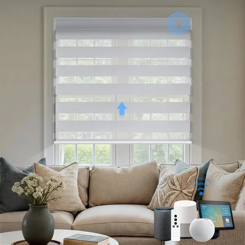 Vista 33 de Persianas motorizadas de cebra, persianas automáticas de oscurecimiento del 85% para ventanas interiores compatibles con HomeKit, Alexa, Google