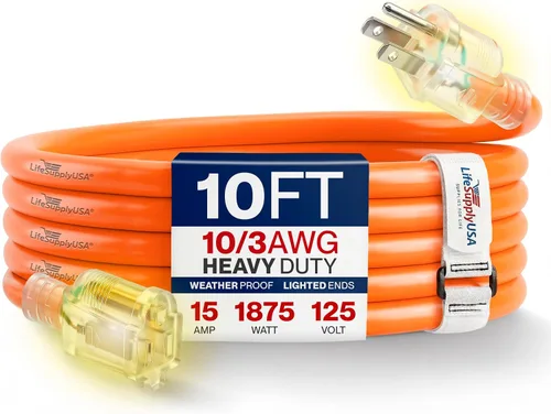 Vista 81 de Cable de extensión SJT de 12/3 300 V con luz LED para uso en interiores y exteriores con enchufe con iluminación LED Amarillo