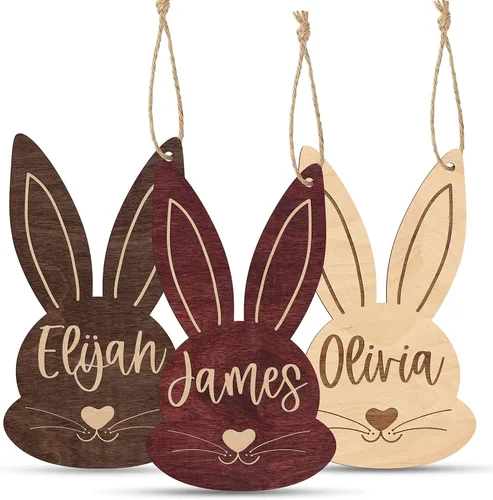 Vista 13 de Etiquetas personalizadas para cesta de Pascua con nombre, conejo de Pascua, cereza, etiquetas de nombre de Pascua personalizadas, regalos de conejo
