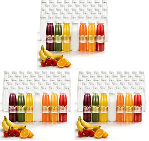 Vista 8 de Holotap Paquete de 54 botellas de plástico de 7 onzas con tapas, botellas vacías de plástico desechables para jugos de PET a granel para líquidos