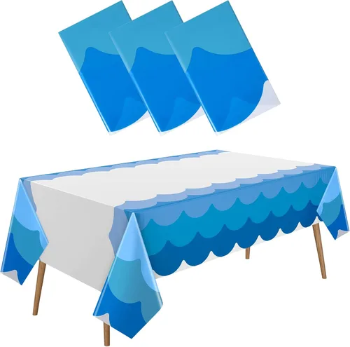Vista 9 de Irenare 6 manteles con temática de olas del océano de 87 x 108 pulgadas, color azul, rectangular, de plástico, con estampado de agua, mantel