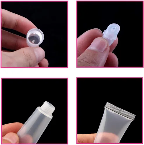 Vista 2 de BlingKingdom 6 piezas de tubos de brillo labial de 0.27 fl oz transparentes y suaves, contenedores vacíos rellenables para bálsamo labial, tubos