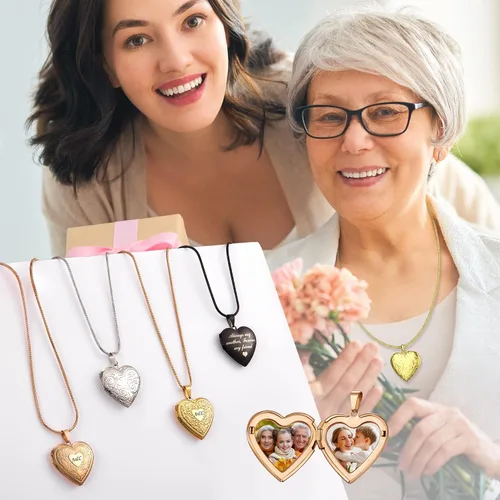 Vista 2 de Fanery sue Collar con medallón de corazón que sostiene imágenes, collares personalizados con fotos personalizadas, con imagen