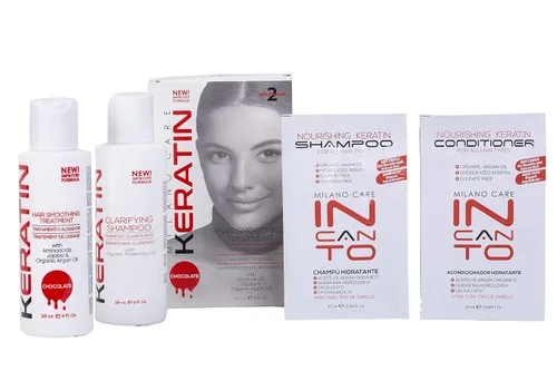 Vista 2 de Keratin Hair Smoothing System - Tratamiento profesional de salón con champú aclarador, chocolate, 4 onzas líquidas