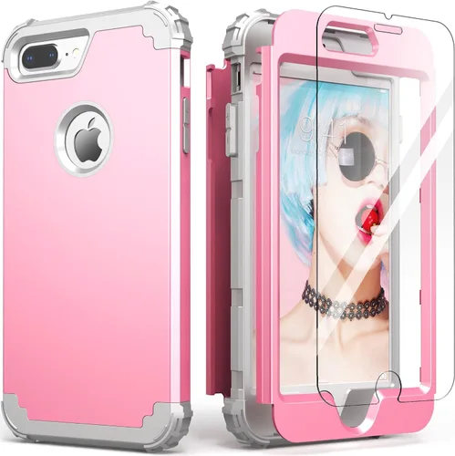 Vista 37 de IDweel Funda para iPhone 8 Plus, Funda para iPhone 7 Plus con Protector de Pantalla de Vidrio Templado, 3 en 1 Resistente a Golpes Delgada Híbrida