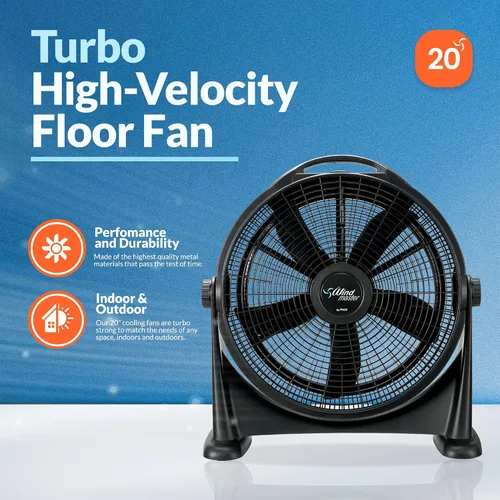 Vista 2 de PAMI Turbo Ventilador de piso de alta velocidad de 20 pulgadas, ventilador portátil silencioso con 3 niveles de velocidad y asa de transporte