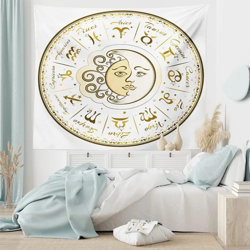 Vista 163 de Ambesonne Tapiz de hongos, atmósfera psicodélica, escena astral estrellada con motivos orientales trippy, decoración de tela para colgar en la pared