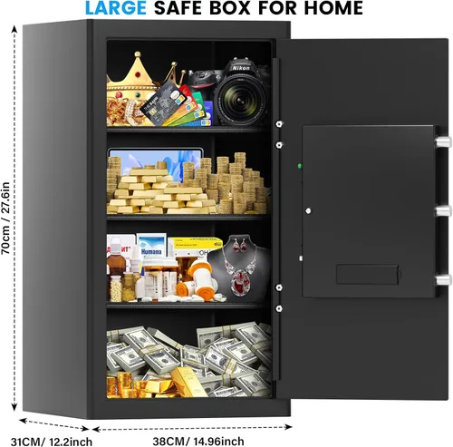 Vista 3 de Caja de seguridad grande de 7.0 pies cúbicos a prueba de incendios para el hogar, caja de seguridad digital antirrobo con cerradura de combinación