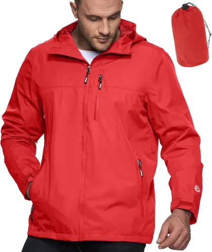 Vista 13 de Outdoor Ventures Chaqueta impermeable plegable con capucha para hombre, ligera, resistente al viento, para ciclismo