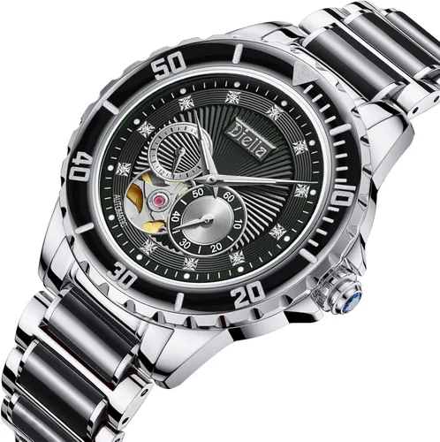 Vista 2 de Diella Men's Automatic Mechanical Wrist Watches, Luxury Skeleton Watches for Men with Black Green Jade & Steel Strap