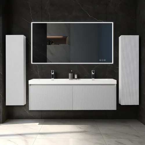 Vista 22 de Blossom Lavabo de baño de 20 pulgadas con tocador, todo en madera montado en la pared, gabinete flotante de baño con tocador con fregadero